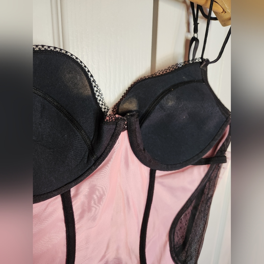 NWT Victoria’s Secret Sexy Little Things Pink Satin Corset Bustier w/ Black Lace - Picture 12 of 13